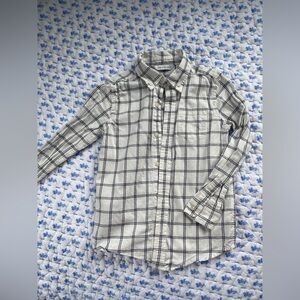 Janie and Jack White Button-Down Shirt with Black Windowpane Plaid